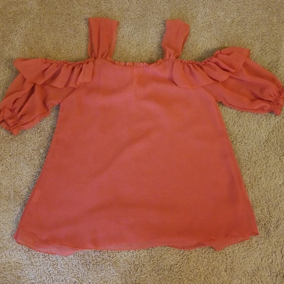 Sheer Orange Cold Shoulder Blouse - Picture 3 of 5